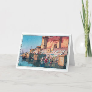 Tarjeta Varanasi, Hiroshi Yoshida, Woodcut