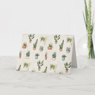 Tarjeta variedad de plantas en macetas acuarela