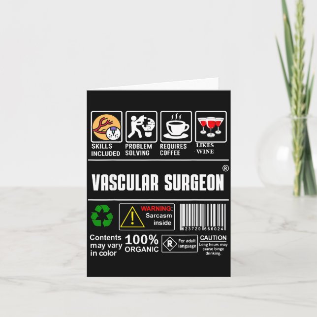 Tarjeta Vascular Surgeon Doctor Job Label Sarcasm Skills C (Anverso)