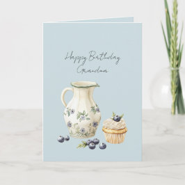 Tarjeta Vase Blueberries Cupcake Birthday