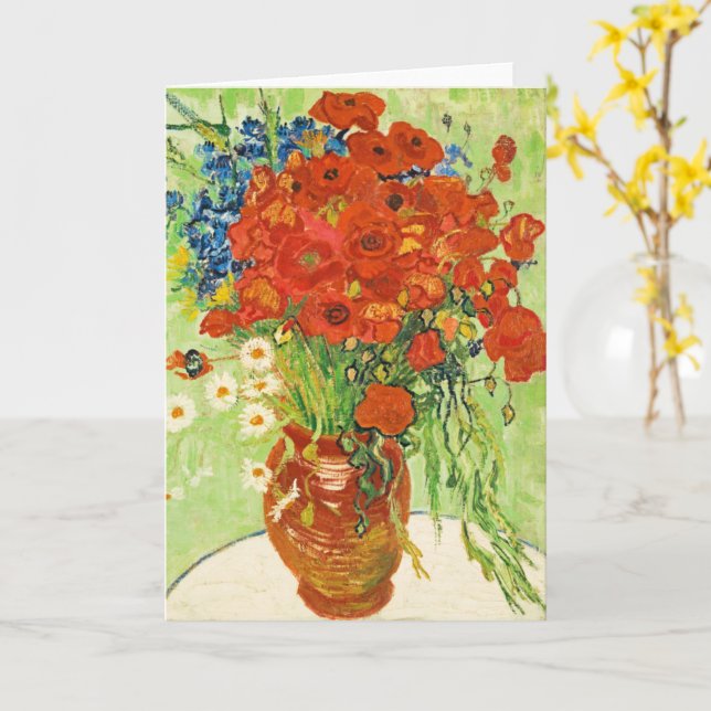 Tarjeta Vase con Cornflowers y Poppies, Van Gogh (flor amarilla)