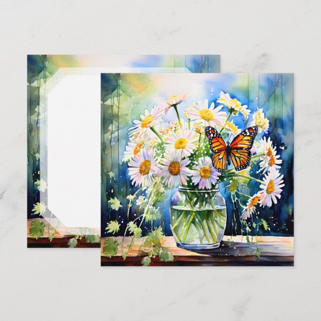 Tarjeta Vase de Daisies Bonito Floral Blank (Anverso / Reverso)