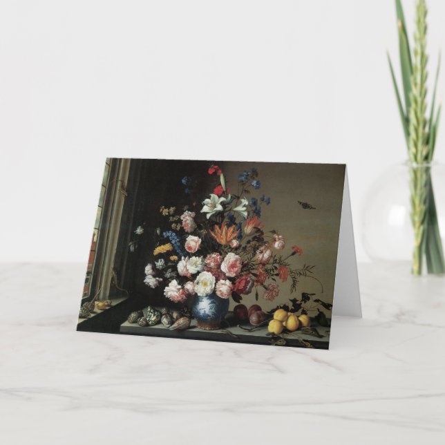 Tarjeta Vase de flores por una ventana, Balthasar van der  (Anverso)