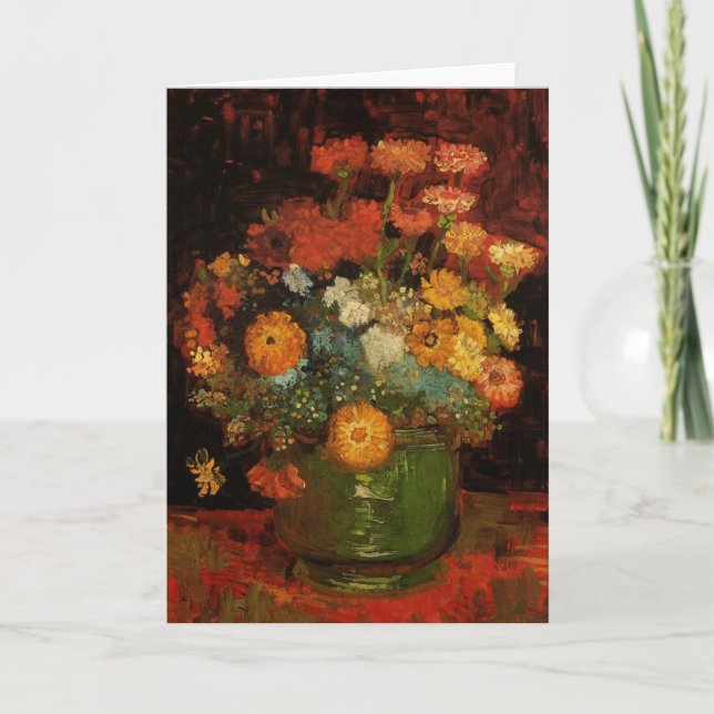 Tarjeta Vase de vida con zinnias de Vincent van Gogh (Anverso)