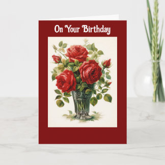 Tarjeta Vase Of Roses Birthday Greeting Card
