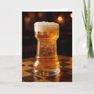 Tarjeta Vaso de cerveza con pieza de ajedrez Rook de cumpl