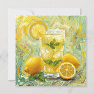 Tarjeta Vaso de limonada fresca y limones Arte abstracto 