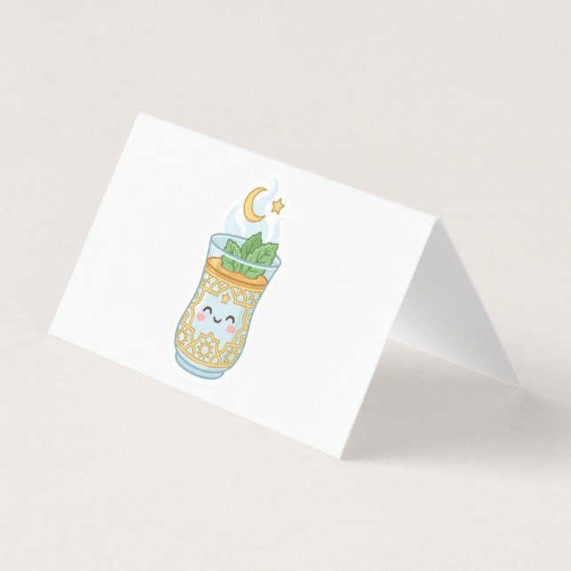 Tarjeta Vaso de té de menta marroquí Kawaii. (Anverso)