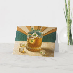 Tarjeta Vaso de Whiskey Irlandés Trebol de Hielo "¡Salud!"