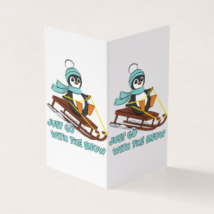 Tarjeta Ve Con El Trineo De Nieve Pingüino Lindo Invierno