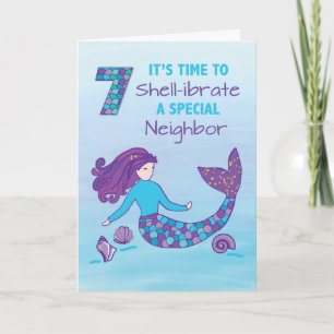 Tarjeta Vecino 7 cumpleaños Sparkly Look Mermaid