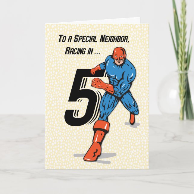 Tarjeta Vecino Especial Superhéroe de 5to Cumpleaños (Anverso)