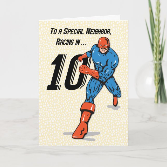 Tarjeta Vecino Especial Superhéroe del 10º Cumpleaños (Anverso)