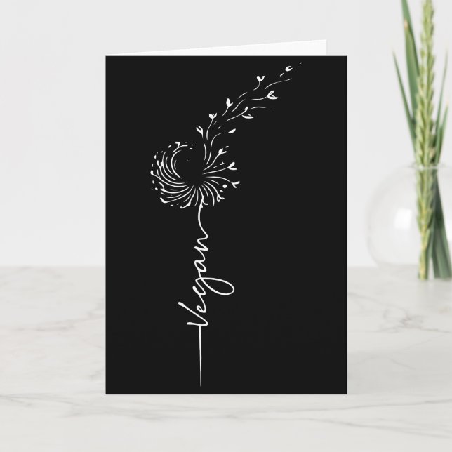 Tarjeta Vegan Lifestyle Dandelion Line Art Vegan Plant (Anverso)