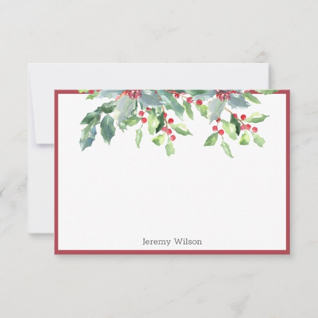 Tarjeta Vegetación navideña Holly Plant Red Personalizado  (Anverso)