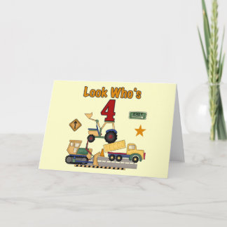 Tarjeta Vehículos de construcción 4 camisetas de cumpleaño