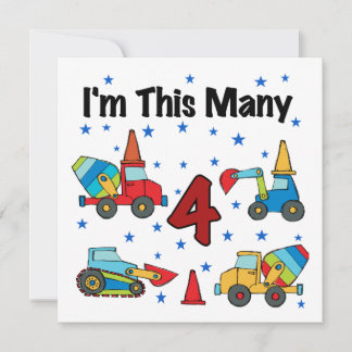 Tarjeta Vehículos de construcción Camisetas de cuarto cump