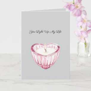Tarjeta Vela de Corazón Rosa Gris Enciende mi vida