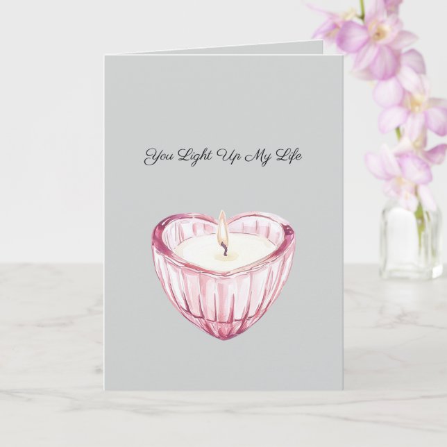 Tarjeta Vela de Corazón Rosa Gris Enciende mi vida (Orquídea)
