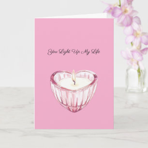 Tarjeta Vela de Corazón Rosa Ilumina mi vida