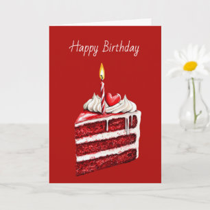 Tarjeta Vela de Pastel de Cumpleaños Corazón Rojo