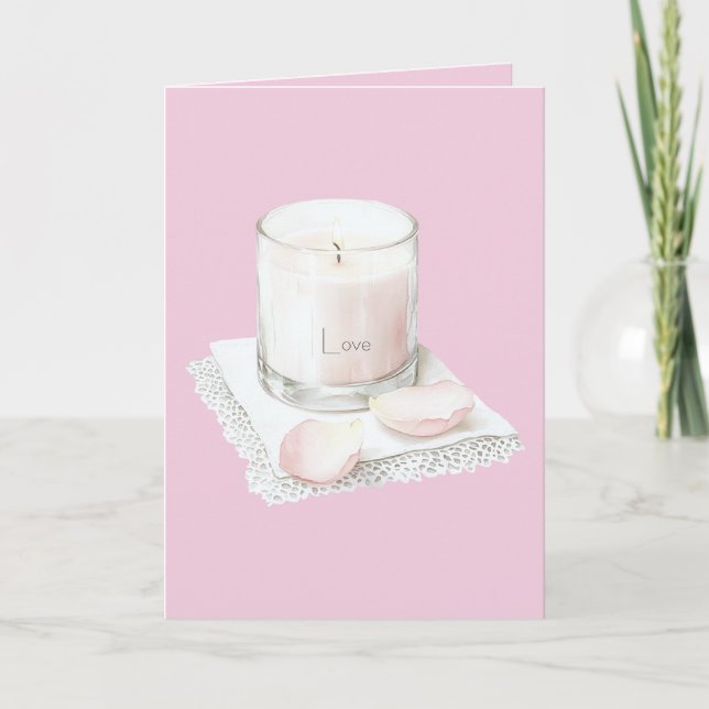 Tarjeta vela de pétalos de rosa rosa rubor (Anverso)
