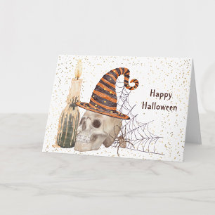Tarjeta Vela de telaraña de esqueleto de Halloween