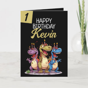 Tarjeta Vela divertida negra y verde Trex Boy cumpleaños 1