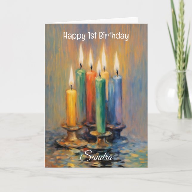 Tarjeta Velas coloridas dicen feliz cumpleaños (Anverso)
