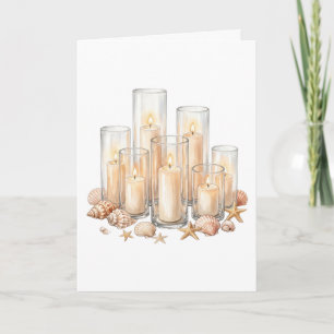 Tarjeta Velas Costeras Acuarela de Conchas Marinas