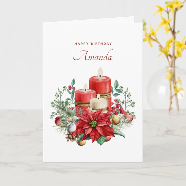 Tarjeta Velas de bonito y Bouquet Poinsettia Cumpleaños (flor amarilla)