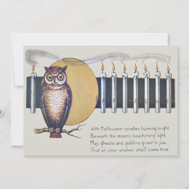 Tarjeta Velas de búho Halloween de la luna llena (Anverso)