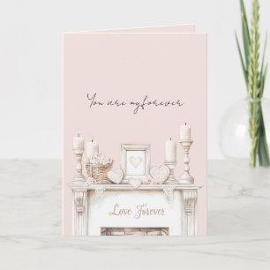 Tarjeta Velas de chimenea corazones rosa rubor amor por si