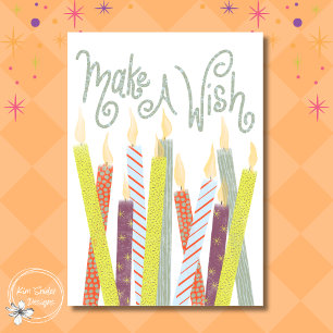 Tarjeta Velas de cumpleaños coloridas "Pide un deseo"