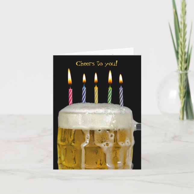 Tarjeta velas de cumpleaños en la cerveza (Anverso)