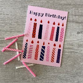 Tarjeta Velas de cumpleaños rosas y moradas personalizadas