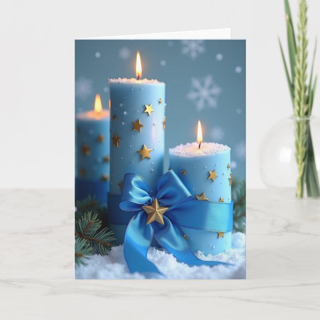 Tarjeta Velas de Navidad Azules (Anverso)