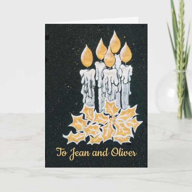 Tarjeta Velas de Navidad y acebo para personalizar (Anverso)