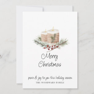 Tarjeta Velas de Navidad y Pino Acuarela Minimalista Moder