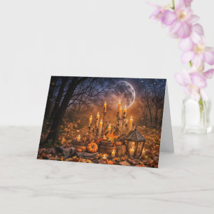 Tarjeta Velas de Samhain y Luna de Linterna mística al air