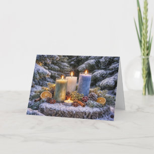 Tarjeta Velas de Yule del solsticio de invierno en la niev
