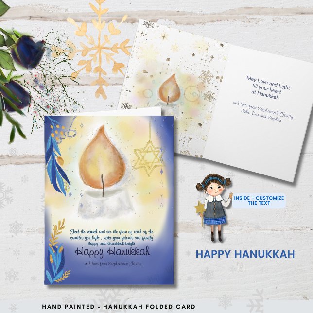 Tarjeta Velas ligeras acuarela Feliz Hanukkah (Light Candles Watercolor Happy Hanukkah Card)