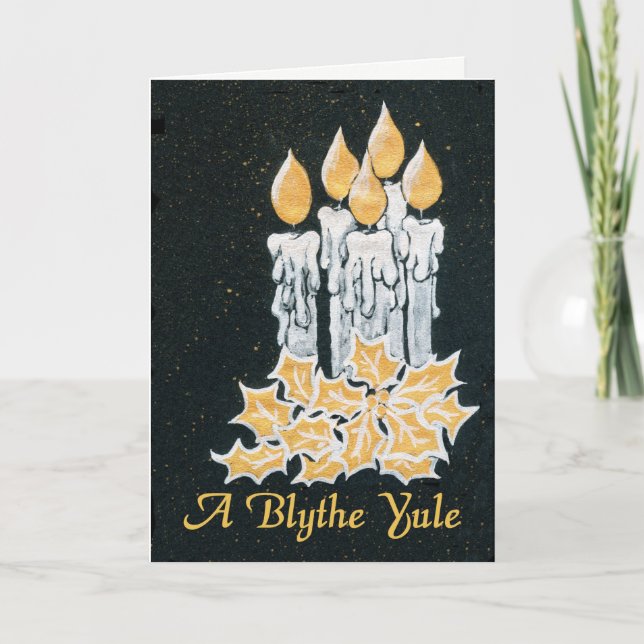Tarjeta Velas navidades y Holly, saludo escocés (Anverso)