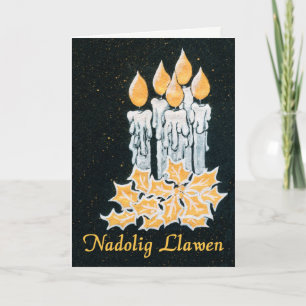 Tarjeta Velas navidades y Holly, saludo galés