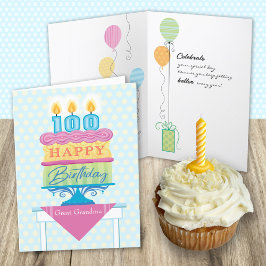 Tarjeta Velas nulas de torta de cumpleaños número 100 de l