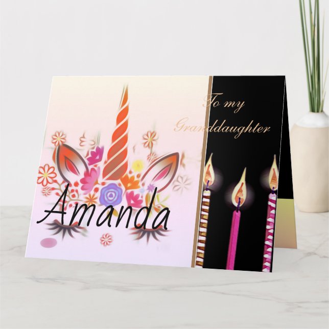 Tarjeta Velas unicornio tarta facial Cumpleaños (Anverso)