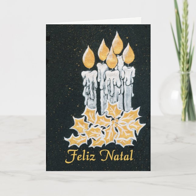 Tarjeta Velas y acebo, saludo portugués del navidad (Anverso)