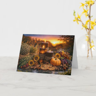 Tarjeta Velas y hierbas del equinoccio de otoño de Mabon