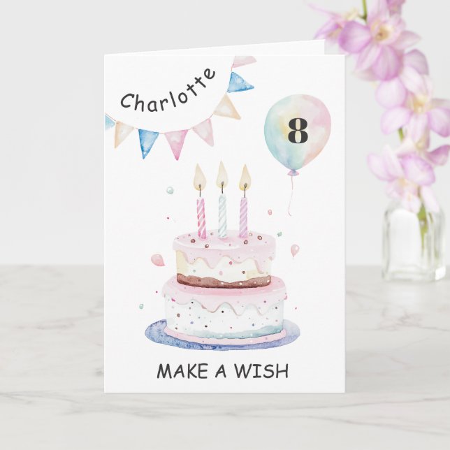 Tarjeta Velas y Tarta Cumpleaños Arcoíris para Desear (Orquídea)