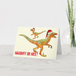 Tarjeta Velociraptor Divertido Festivo Santa Raptor Dinosa
